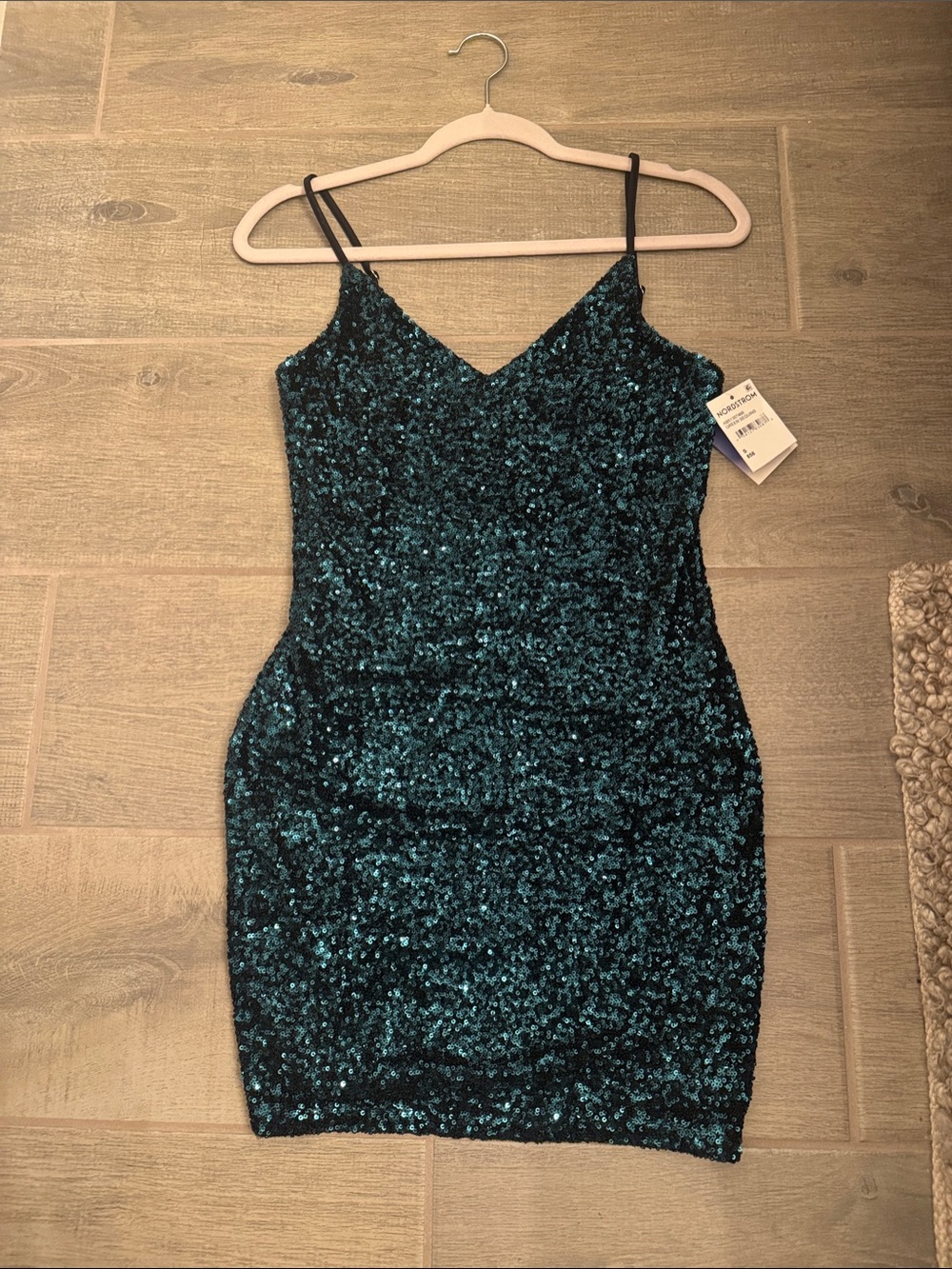 Abound Teal Sequin Spaghetti Strap Mini Dress